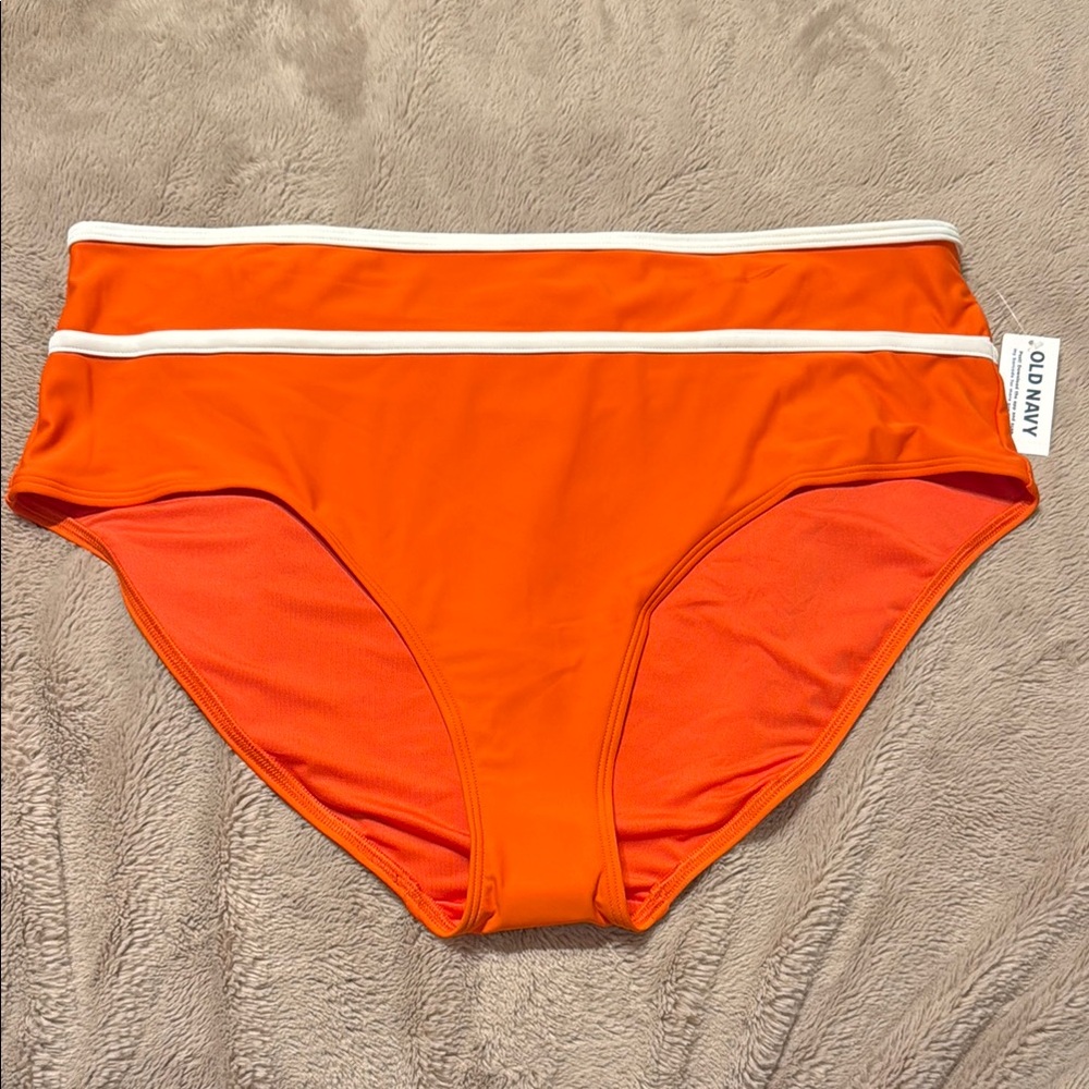 Old Navy Orange Bikinis with Classic Brief Style and Sporty White Stripe